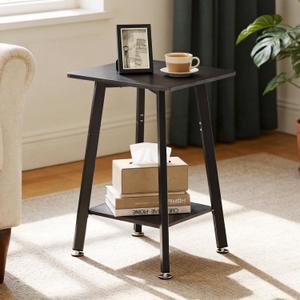 King Oasis 2-Tier Small Side Table for Living Room, End Table with Storage Shelf, Wood & Metal Bedside Table Nightstand for Small Spaces, Sturdy Sofa Side Table for Bedroom, Matte Black
