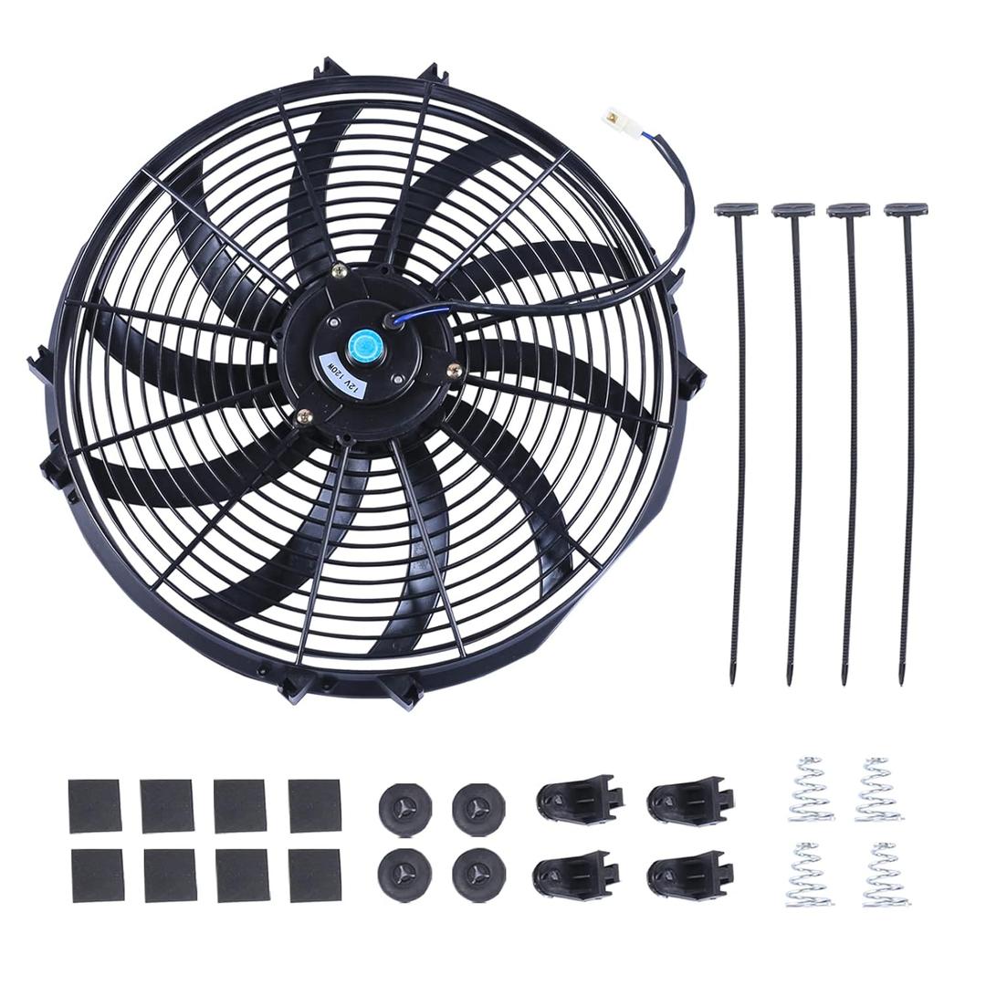 16" Electric Radiator Cooling Fan Mounting Kit, 12V Cooling Radiator Fan with 120W 1000 CFM Slim High Performance Universal (Black) (16 Inch-1PC)