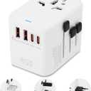 Aigostar 5-in-1 Universal Travel Adapter, GaN 45W Fast Charge International Plug Adapter with 2 Type-C & 2 USB-A Ports, Worldwide Power Adaptor Wall Charger for EU US UK AUS CHN JP Travel Business (White)