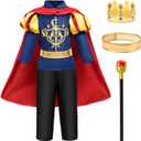 G.C Boys King Prince Charming Costume with Cape Kids Royal Dress Up Outfits Halloween Cosplay Role Play Birthday Gifts (130 5-6 years)