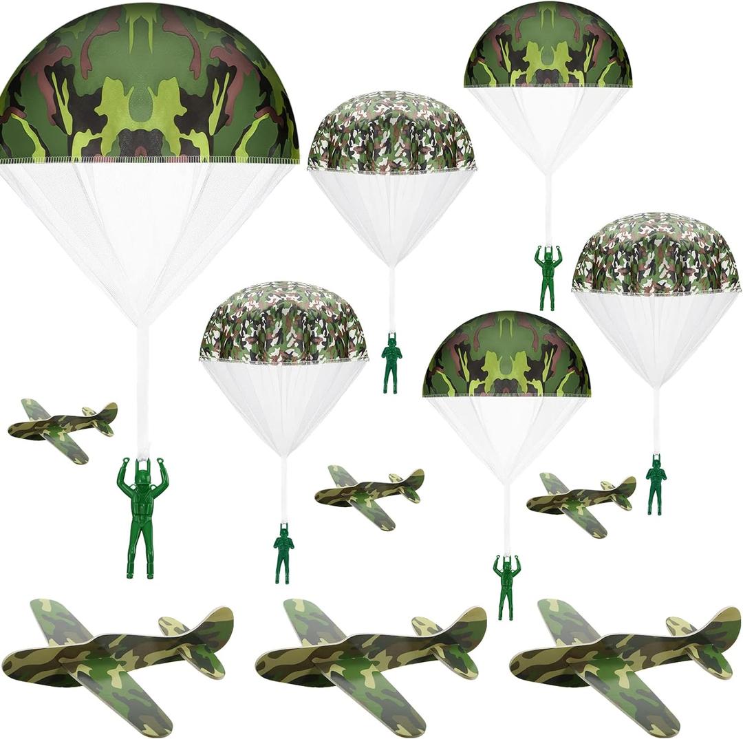 Jerify 20 Pcs Parachute Toy for Kids Army Toys Flying Parachute Outdoor Men and Camouflage Foam Airplanes Bulk for Boys 3 4 5 6 7 8 9 10 11 12 Year Old Gifts Birthdayparty Favors