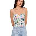 WDIRARA Women's Floral Print Heart Shaped Bustier Corset Cami Top Boho Slim Fit Camisole Blue Medium