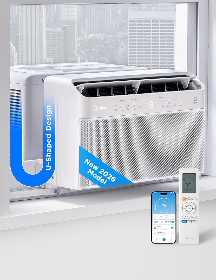 Midea 8,000 BTU U Shaped Smart Inverter Window Air Conditioner - Cools 350 Sq Ft, Ultra Quiet with Open Window Operation - Alexa/Google Assistant Compatible, 37% Energy Savings, Remote (2026 Edition)