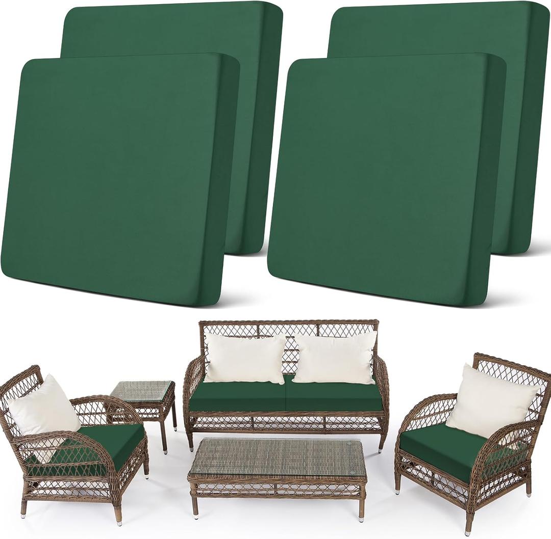 Newwiee Set of 4 Stretch Patio Cushion Covers Sofa Couch Seat Chair Slipcovers Waterproof Cushion Cover Replacement Furniture Protector for Pets Washable (Seat Cover, Pine Green)