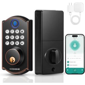 VIVOHOME Smart Lock for Front Door with Gateway, Keyless Entry Door Lock with Fingerprint, WiFi App Remote Control, Electronic Keypad Deadbolt with User Management