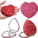Briwooody 4 Pcs Valentine's Day Heart Compact Folding Mirror Mini Vanity Mirror Double Sided Cute Glitter Cosmetic Gift Portable Travel Magnifying Makeup Supplies for Women Mom Home(Red, Rose Red)