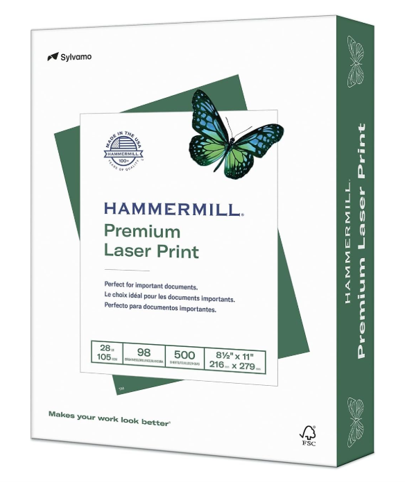 Hammermill Printer Paper, Premium Laser Print 32 lb, 8.5 x 11-98 Bright, Made in The USA, 104646R - 1 Ream (500 Sheets)