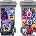 Peacoblue Wheelie Bin Stickers 2 Sheets Pansy Flower Sticky Dustbin Stickers Decals, 15" x 32" Waterproof Large Wraps for Trash Cans Bins Fridges Door Wall Garden Outdoor Indoor Patio Decor