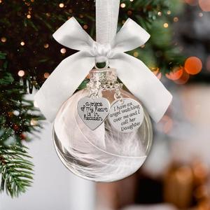 Christmas Memorial Ornaments Clear Feather Ball with Charm A Piece of My Heart is in Heaven in Memory of Loved One Sympathy Gifts Xmas Memorial Decorations(Daughter)