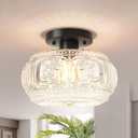 Semi Flush Mount Ceiling Light, Globe Glass Ceiling Light Fixture, Black Modern Lighting for Hallway Porch Corridor Kitchen Bedroom, Bulb Not Included (9.38 inch)