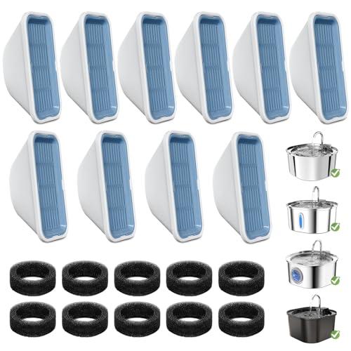 19 Pack Cat Water Fountain Filters for 3.2L/108oz & 84oz/2.5L Pet Water Fountain,Replacement Filters 10 Pack with 10 Pack Filter Sponges