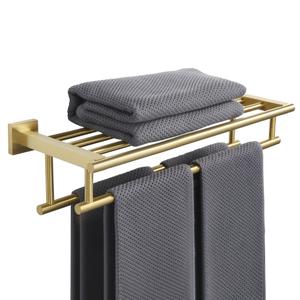 Alise Towel Rack, Towel Hanger with Double Towel Bars, Wall Mount Tower Holder for Bathroom and Lavatory, SUS 304 Stainless Steel Towel Shelf, Brushed Gold Finish, 20-Inch