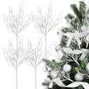 Vercraft 8 Pcs White Coastal Christmas Decorations Artificial 15.7inch Artificial Flowers Glitter Coastal Ornaments for Christmas Tree Ocean Beach Coral Nautical Treebranch Stem Pick Filler for Vase