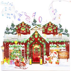 Christmas Card with Lights and Music,3D Pop Up Christmas Gift Greeting Card with Envelopes,Plays 3 Melody with Matching Flashing Lights