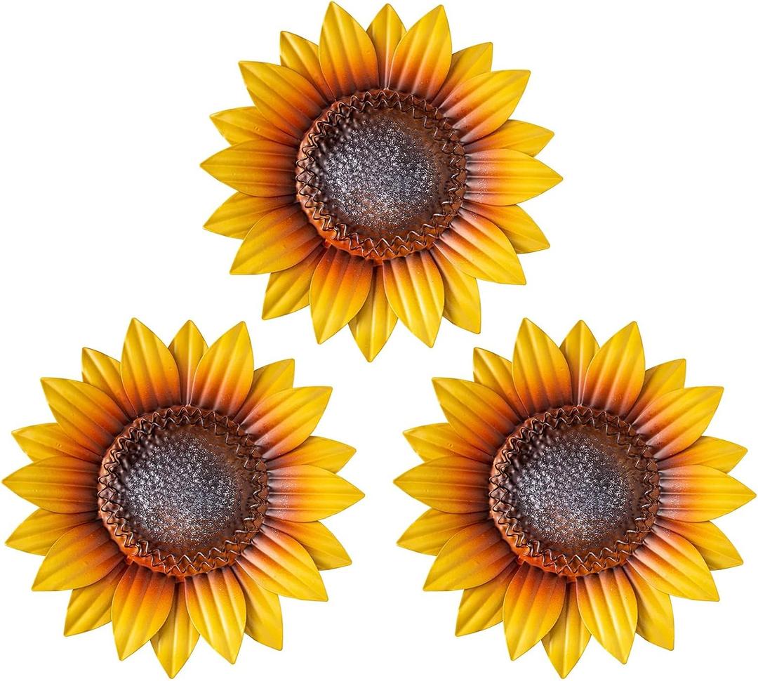 YEAHOME Sunflower Wall Decor - 9'' Metal Flower Wall Art Decorations 3 PACK Spring Yard Garden Sunflower Decor Hanging for Kitchen, Bathroom, Bedroom, Set of 3 Handmade Gift for Home, Indoor, Outdoor