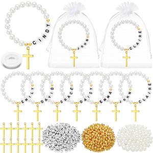 2 x Cunno 2373 Pcs 35 Sets Baptism Favors Bracelet Making Kit DIY Christian Bead Kit Religious Jesus Crafts Recuerdos para Bautizo Gifts for Guests VBS Week Faith Church Sunday Wedding Party Favors