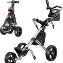 Alllion Golf Push Cart 3 Wheel, Golf Cart Foldable, Multiple Functions Golf Bag Cart for All Ages with Adjustable Handle - Lightweight & Easy Fold Design for Easy Transportation - 12lbs (Silver)