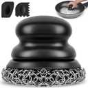 Onewly Cast Iron Scrubber and Scraper, Chain Mail Scrubber Cast Iron for Cleaning Dishes, Stock Pots, Pans, Griddles, Grills, Dish Scouring Pads (Black Coarse Mesh)