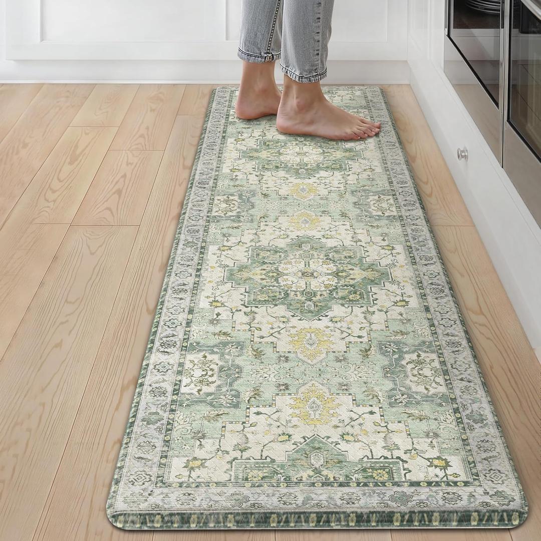 GENIMO Kitchen Mats for Floor, Washable Anti Fatigue Mat for Cushioned, 17.3"x59", Waterproof Kitchen Rugs, Non Slip Foam Comfort Standing Mat Rug for Home, Runner, Sink, Laundry, Light Green