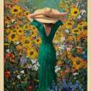 2 x Colorful Wall Art Prints Girl In The Flower Field Poster Canvas Art Wall Decor Picture For Bedroom Office Bathroom Wall Decor Aesthetic Home Artwork 8"  10" With Framed