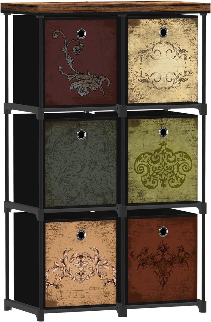 VASICAR Small Fabric Dresser with 6 Drawers, DIY Cube Organizer for Closet, Storage Drawer Unit Chest of Drawers for Bedroom, Living Room, Hallway, Dorm, Pattern