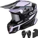 OUMURS Adult ATV Dirt Bike Helmet with Goggles Gloves & Mask Adjustable Sun Visor Motorcycle Adult Helmet Off-Road Motocross Downhill Moped MX for Unisex-Adult (Large, White & Gray)
