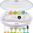 Royal Angels Rechargeable 22 in 1 Baby Nail Trimmer with LCD Display, Labeled Case, 13 Extra Pads, 4 Speed Settings, Safe Quiet LED Light Electric Baby Nail File Kit for Newborns Toddlers (WhiteBlue)