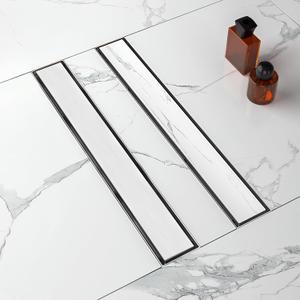 36-Inch Linear Shower Drain with Tile Insert Grate, SUS 304 Stainless Steel Linear Drain, Brushed Nickel Long Rectangle Shower Floor Drain with Leveling Feet, Hair Strainer, Fits Bathroom