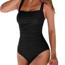 Upopby Women's Vintage Padded Push up One Piece Swimsuits Tummy Control Bathing Suits Plus Size Swimwear, Size 6