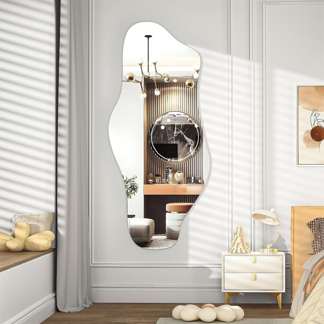 Hasipu Irregular Wall Mirror, 48"x22" Asymmetrical Frameless Mirror, Modern Decorative Mirrors for Living Room, Entryway, Hallway, Bathroom, Bedroom,Wall Mounted Home Decor