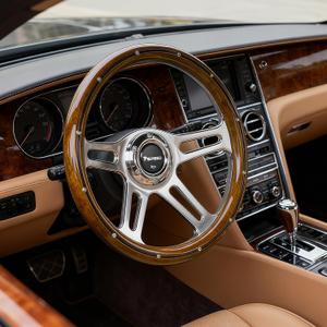 14 inch Mahogany Solid Wood Steering Wheel 6 Bolt 4 Spoke Chrome Aluminum | Vintage Real Wood Grain Steering Wheel with Horn Button for Vintage Car for Racing for Classic Car boat steering wheel