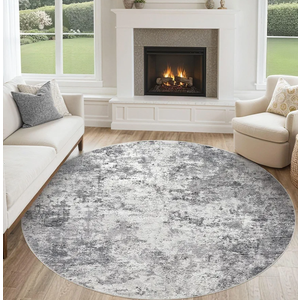 6ft Round Area Rug Living Room Rugs - 6x6 Washable Neutral Modern Abstract Soft Thin Rug Indoor Floor No Slip Rug Carpet for Bedroom Under Dining Table Home Office Decor - Grey