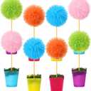 8 Pcs Pom Pom Tree Potted Fluffy Colorful Ball Tree 10 Inch Fuzzy Decor for Reading Event, Birthday Party, Classroom, Gift for Reading Enthusiasts