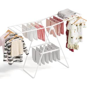 Foldable Clothes Drying Rack, Portable Drying Rack for Clothes, Laundry Racks for Drying Clothes, Space Saving Indoor Outdoor Collapsible Drying Rack for Patio, Balcony, Bedroom, White