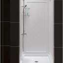 DreamLine 32 in. D x 32 in. W x 76 3/4 in. H Center Drain Acrylic Shower Base and QWALL-5 Backwall Kit In White, DL-6195C-01