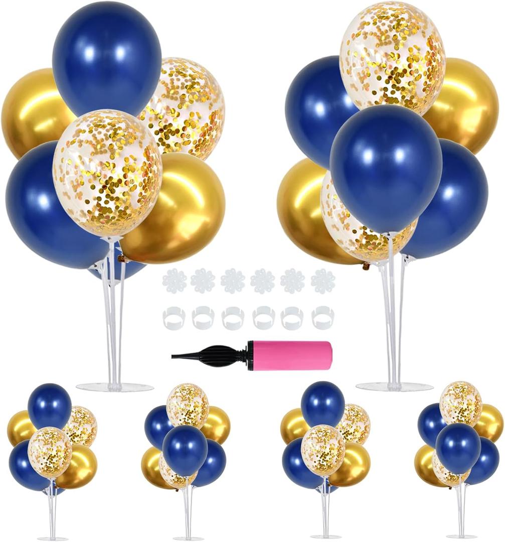 TONIFUL 6 Set Navy Blue Gold Balloon Centerpieces for Table,Balloon Arch Kit for Graduation Decorations 2025 Class of 2025 Party Decorations,New Year,Anniversary,Birthday Decoration