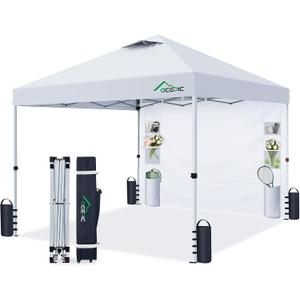 Acepic 10x10 Pop Up Canopy Tent with Sidewall & 6 Pockets,White,10 * 10 pro