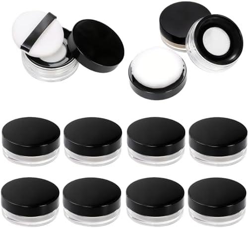 Covzoe 5 Pieces Loose Powder Containers, 10g/10ml Reusable Plastic Empty Powder Case with Sponge Puff, No Leak Compact Makeup Powder Box Cosmetic Jar Refillable with Sifter and Lid for Travel