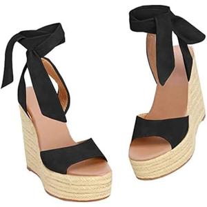 Liyuandian Womens Platform Espadrille Wedges Open Toe High Heel Sandals with Ankle Strap Buckle Up Shoes, Size 6.5