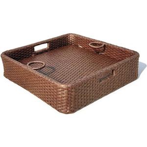 Square Floating Tray for Pool with Drink Holder Extra Large Serving Tray with Handles for Ottaman 24 Inch Waterproof Outdoor Floating Card Game Table, Brown