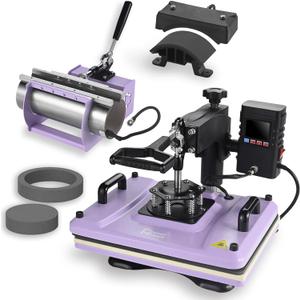 Heat Press Machine 12x15 Inch, 360 Swing Away 5 in 1 Heat Transfer Machine, Multifunctional Heat Transfer Press Machine with 30OZ Tumbler Attachment for Hat/Plate/T-Shirt/Mug, Purple