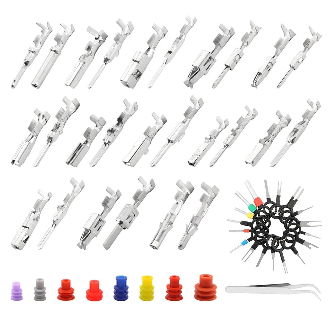 500pcs Connector Kit - Car Electrical Wire Terminal Pins (1/1.5/1.8/2.2/2.8/3.5mm) Non-Insulated Plug Removal Male/Female Crimp Pins (Color: As Shown)