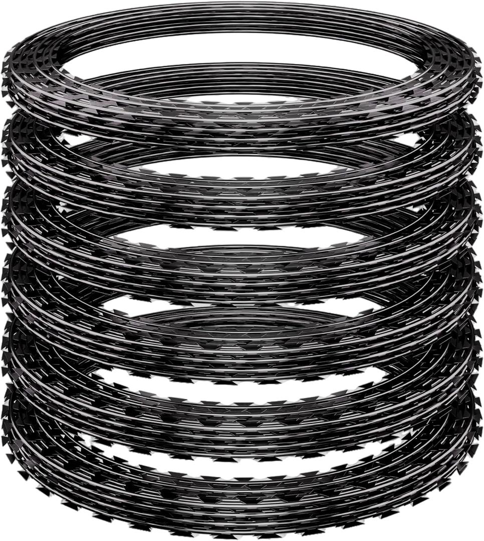 296ft Razor Wire 6 Rolls, Black Razor Fencing, Galvanized Concertina Wire with Pliers Gloves Warning Sign for Garden Farm Factory Security (12" dia. 296ft) + 
MINI BOLT CUTTER