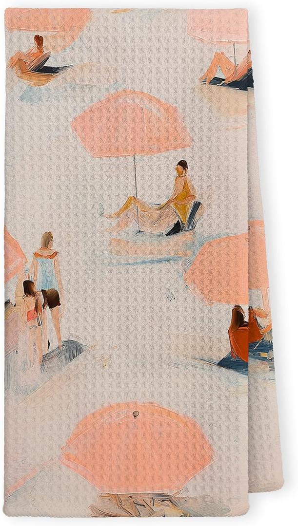 Summer Coastal Kitchen Towels - Summer Beach Hand Towel for Bathroom, Tropical Kitchen Towels for Farmhouse, Nautical Blue Wave Ocean Sandbeach Hand Tea Towel, 16x24inch