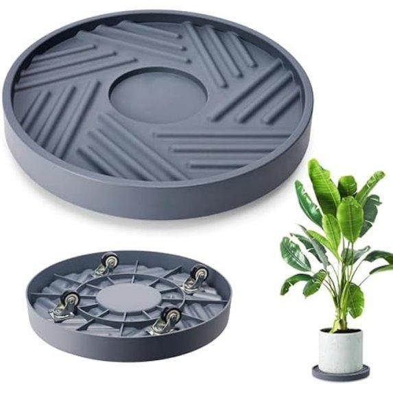 2pack 12" Plant Caddy Plant Stand with Wheels Rolling Plant Stand Heavy Duty Wooden Round Plant Dolly Rollers with Metal Lockable Casters Indoor Outdoor Pot Plant Roller Base Caddies, Patio, Flower Pot