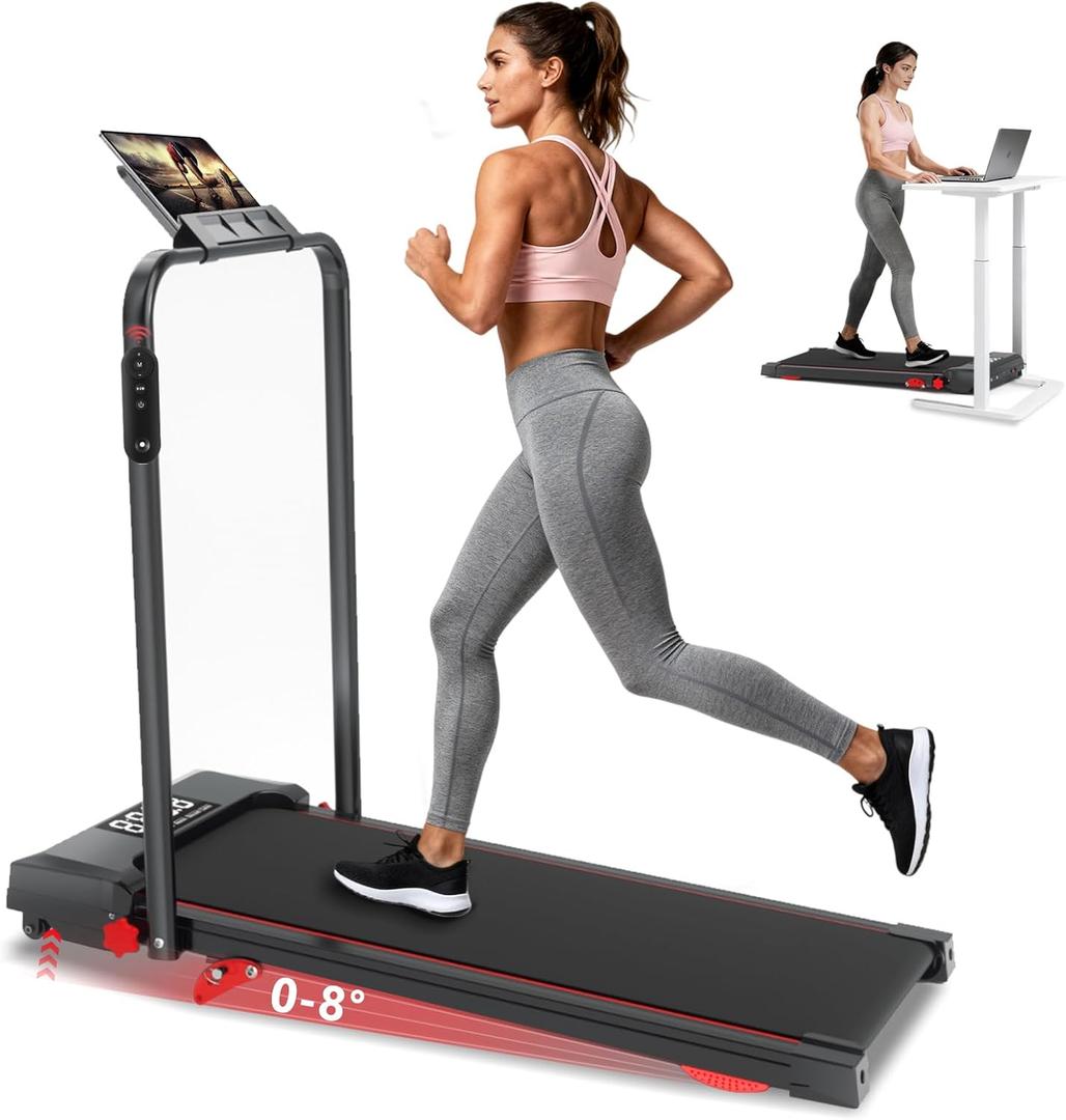 Walking Pad Treadmill with Incline and Handle Bar, 7.5MPH Under Desk Treadmill for Home Office, 360 Lbs Capacity Portable Treadmills with Remote Control, Led Display