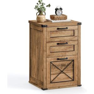 VASAGLE File Cabinet, Filing Cabinet with 3 Drawers, Printer Stand, Fit A4, Letter Size, Hanging File Folders, Modern Farmhouse Style, for Home Office, Honey Brown UOFC054T41, 15.7 x 17.7 x 27 Inches