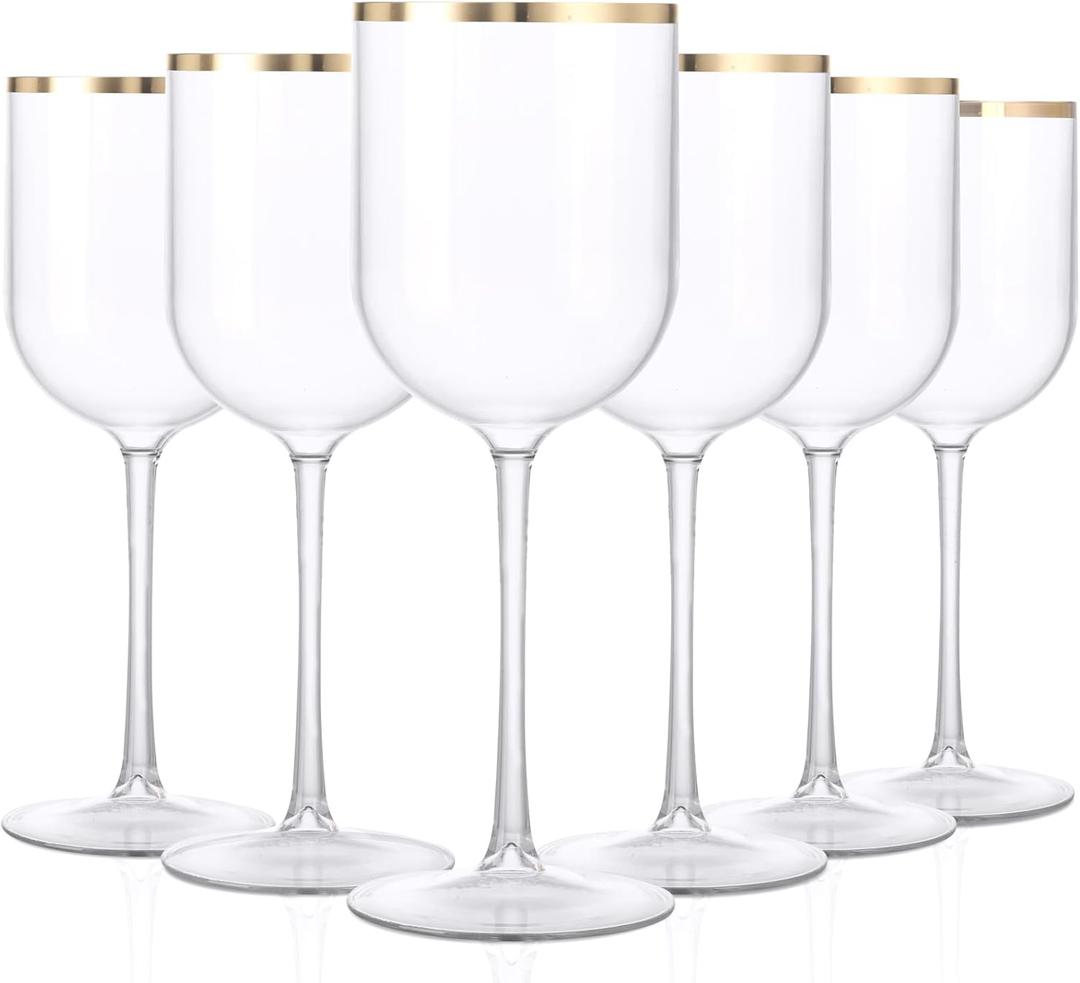Liacere Plastic Glasses Set of 8-14oz Clear  Cup with Gold Rim - Dishwasher Safe Plastic Cups with Stem Reusable & Unbreakable Disposable glasses for Weddings, Parties & New Year