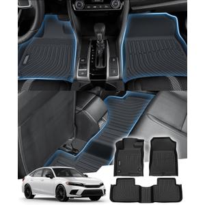 Sunsdrew Floor Mats for 2022-2026 Honda Civic Accessories (Include Sport, Not for Hybrid), for Acura Integra 2023-2025, All Weather Car Mats Front Rear 2 Rows TPE Rubber Raised Edge