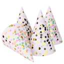 Boieo Party Hats Birthday Cone Hat for Adults Kids Gold Polka Dot Paper with Elastic String 12 pcs